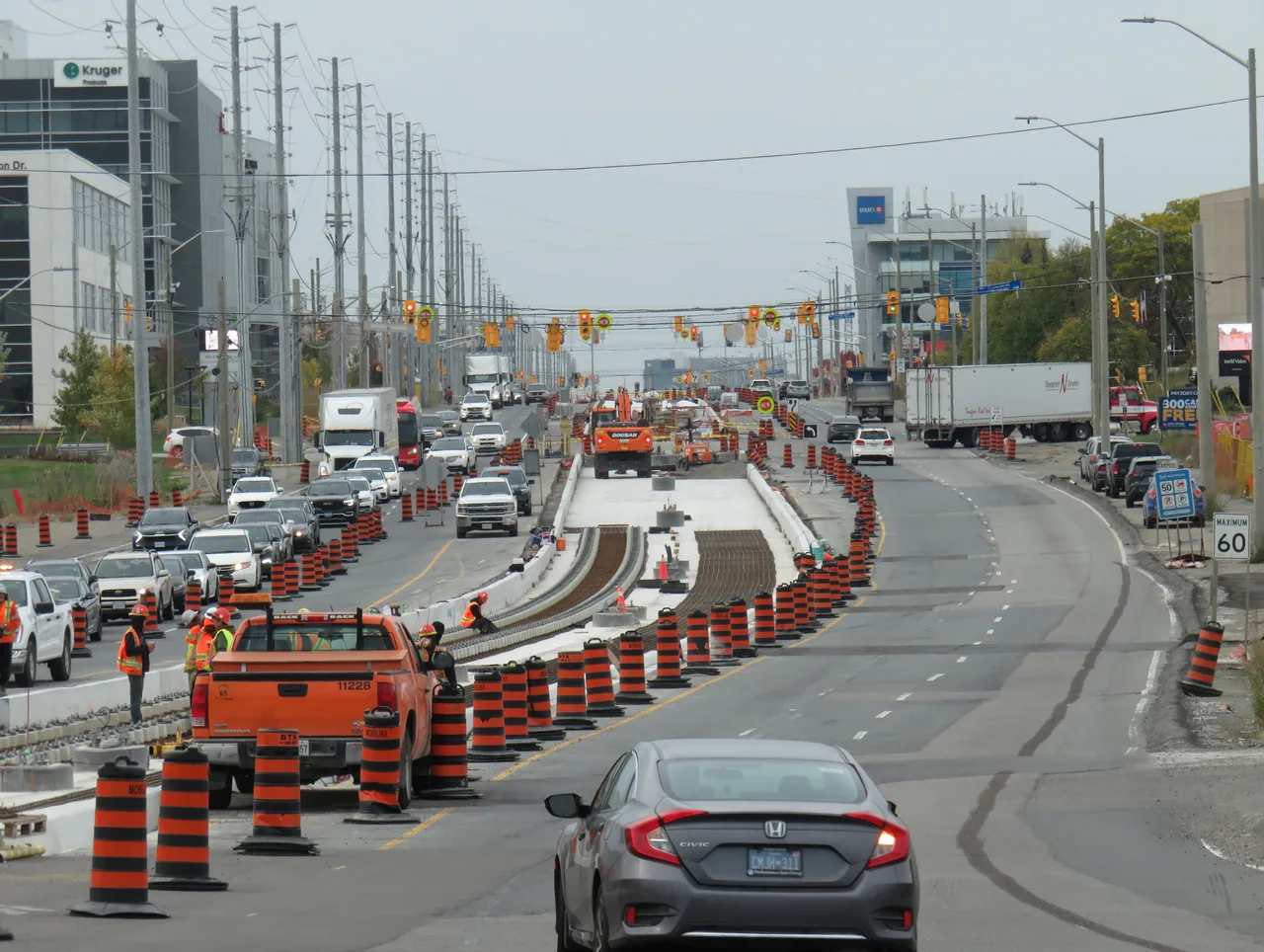 Rail construction equipment and works along the Hurontario corridor.